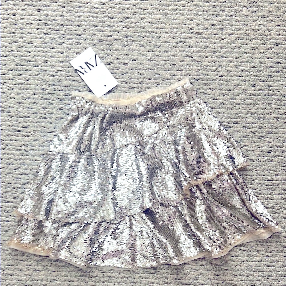 Zara Metallic Silver Sequin Mini Skirt